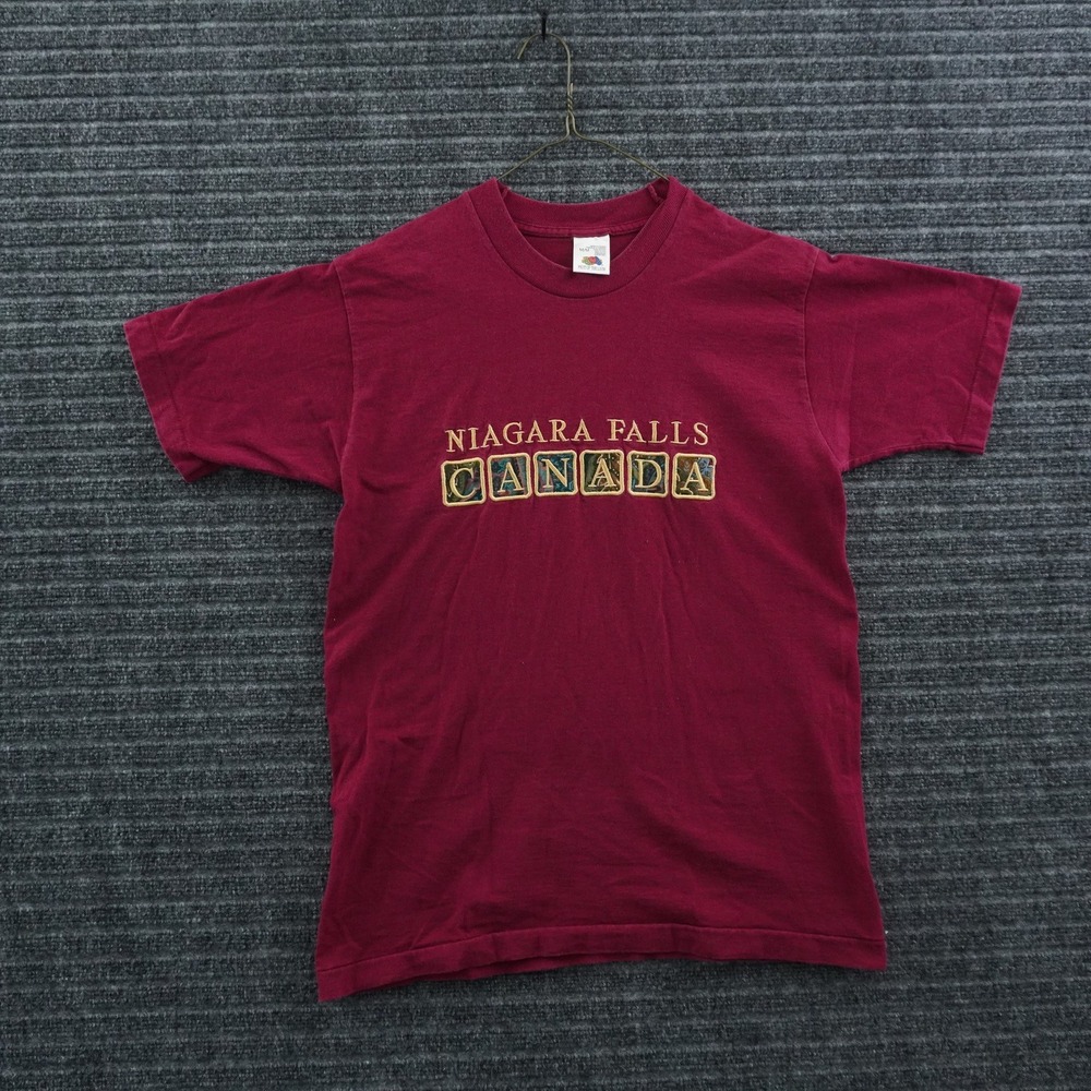 Fruit‎ of the Loom Niagara Falls Canada T-Shirt Mens Medium Maroon Embroidered